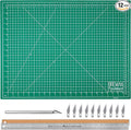 WA Portman 18x24 Inch Self Healing Cutting Mats for Crafts – Fabric Cutting Mat with Precision Craft Knife, 10#11 Hobby Knife Blades & Metal Ruler 24 Inch Cork Backed Ruler – All-in-One Craft Kit