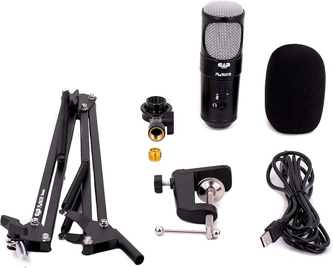 CAD PM1300 PodMaster™ SuperD usb Professional Broadcast / Podcasting Microphone with SuperD VOG Dynamic Capsule, supplied with Broadcast Boom Mic Stand, Black