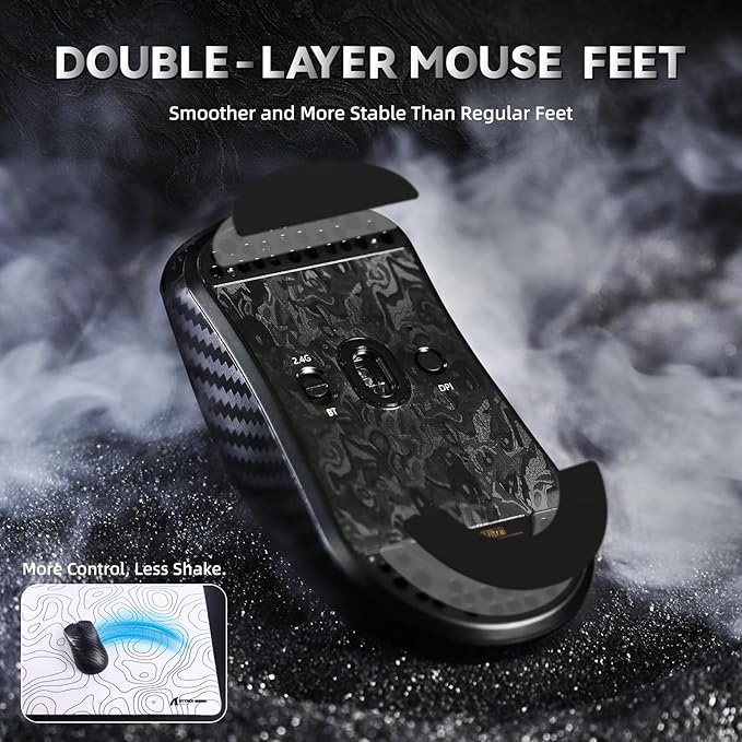 ATTACK SHARK R11 Ultra 8K Carbon Fiber Wireless Gaming Mouse,PAW3950 MAX Sensor,49g Ultra-Lightweight,Nordic 52840 MCU Chip,42000 DPI,Tape,Wired/BT/2.4GHz Wirelss Programmable Mouse for PC/Mac(Wave)