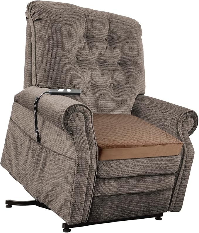 Medium-Soft 20x20x3 Memory Foam Recliner Chair Seat Cushion for Long Sitting - Armchair Pad with Washable Velvety Cover with Waterproof Layer & Non-Slip Base for Seniors & Elderly - Brown
