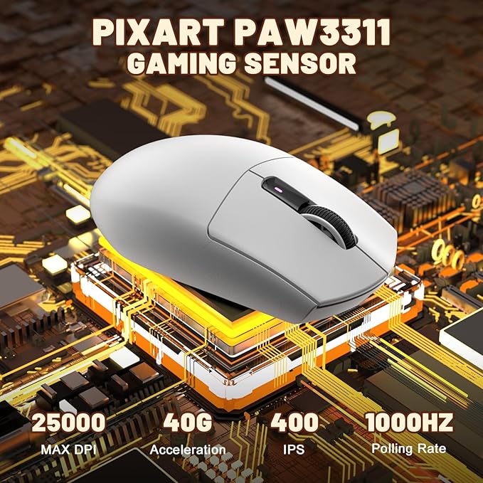 MAMBASNAKE Attack Shark G3 Wireless Gaming Mouse with Tri Mode Wired/2.4Ghz/BT,59g Ultra-Lightweight,25000 DPI,1000 Polling,PixArt PAW3311 Sensor,500mAh Long Battery,Programmable for PC Gamer(White)