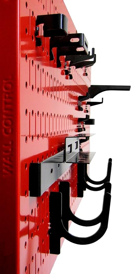 Wall Control Pegboard Rack Horizontal Metal Pegboard Garage Tool Storage Pack - Two 32-Inch Wide x 16-Inch Tall Easy To Install Peg Boards (Red)