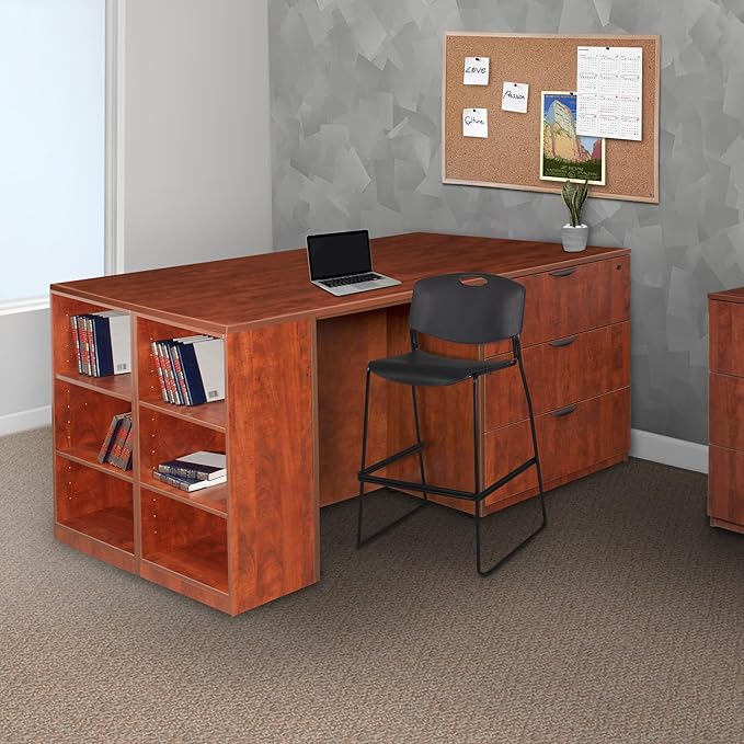 Regency Legacy Stand Up Desk/ 3 Lateral File Quad with Bookcase End- Cherry