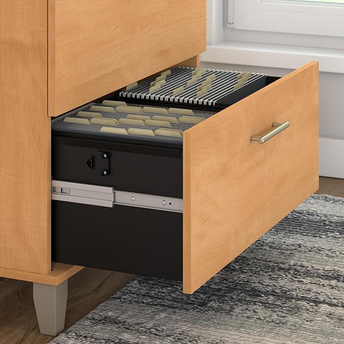 Bush Furniture Somerset 72W L Shaped Desk with Hutch, Lateral File Cabinet and Bookcase in Maple Cross | Computer Table for Home Office