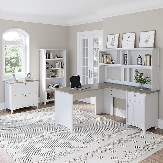 Bush Home Salinas 60W Hutch for L Shaped Desk in Pure White