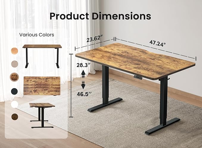 BANTI 48 × 24 Inches Standing Desk, Ergonomic, Electric Height Adjustable, Sit and Stand Up, Computer Office Desk with Splice Board, Black Frame/Rustic Brown Top