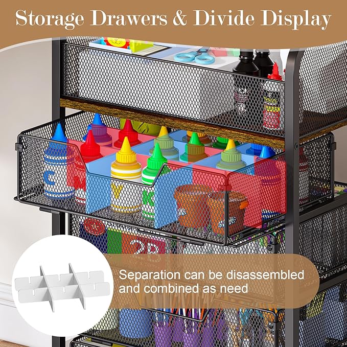 5-Tier Craft Organizer Cart with Wheels-Storage Cart with Drawers,Lockable Wheels Rolling Utility Cart,Makeup Cart with DIY Divider,Office Supply Organizer Storage for Studio,Office Patent Pending