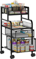 SWTYMIKI Rolling Cart with Drawers - Metal Utility Cart with Wood Shelf, DIY Divider and Locking Wheels, Craft & Art Cart Organizer for Under Desk Storage for Home Office Studio, Black