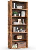 Sweetcrispy Industrial 6 Shelf Bookcase - Large 63 Inch Tall Floor Standing Open Bookshelf with Anti-Tipping Device for Home Office, Living Room, and Bedroom Storage, Rustic Brown