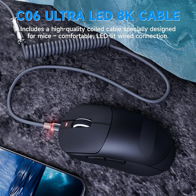 ATTACK SHARK X8Plus 55g Superlight Wireless Gaming Mouse with 40K DPI,PAW 3395PRO Sensor, Broadcom BK52820 Chip,HUANO Switch,Web Driver,Tri-Mode Fit Large Hand Mice with RGB Cable -Black&Sticker