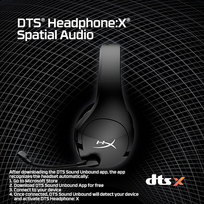 HyperX Cloud Stinger Core – Wireless Lightweight Gaming Headset, DTS Headphone:X spatial audio, Noise Cancelling Microphone, For PC, Black