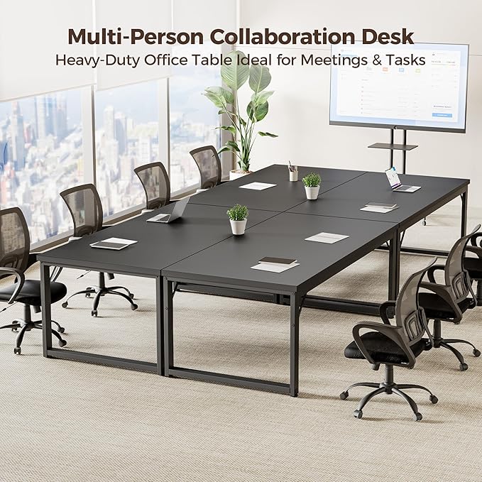 Mericonia 48 Inch Computer Desk, 1" Thick Heavy Duty Industrial Office Desk, Modern Simple Study Writing Table for Home Office Bedroom Workstation, Black