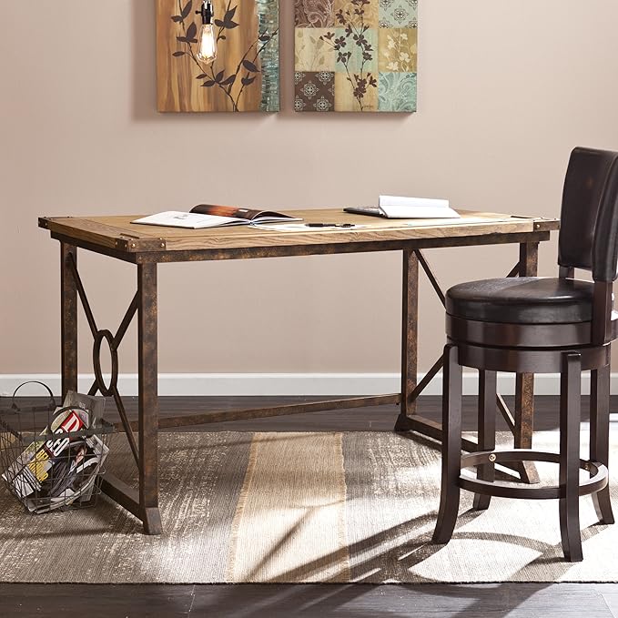 SEI FURNITURE Knightley Tilt Top Drafting Table - 51.5 inch Wide - Oak Wood Finish w/ Antique Brass, Brown