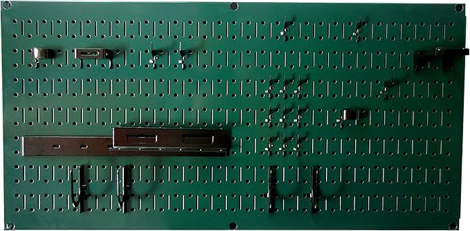 Wall Control Modular Pegboard Tool Organizer System - Wall-Mounted Metal Peg Board Tool Storage Unit for Wall Storage Tiling (Green Pegboard)