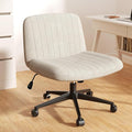 Meilocar Criss Cross Chair with Wheels, 26" Wide Cross Legged Office Chair with Adjustable Height, Armless Fabric Swivel Vanity Chair for Home Office, Bedroom, Makeup & Long Hours Sitting (Beige)