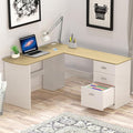 SHW 51 x 59 Inches L-Shaped Home Office Wood Corner Desk with Box Box File Drawers, Oak