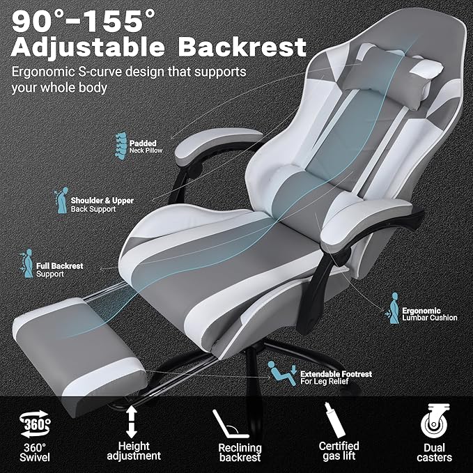 Gaming Chair,Height Adjustable Chair with 360°Office Desk Chair,Heavy Duty 330lbs Video Game Chair for Adults