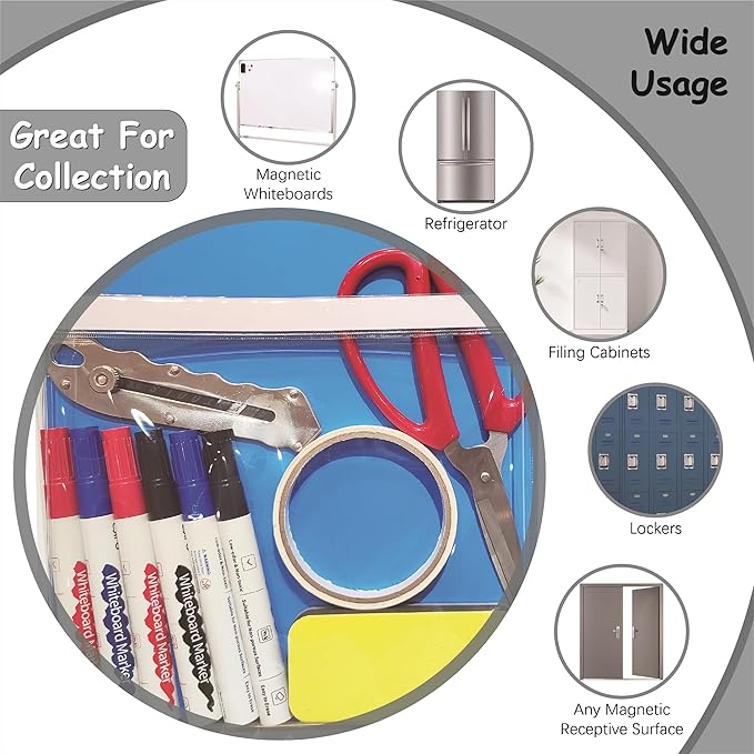 IMAGAME Magnetic Pocket 4 Pack – Self-Adhesive Magnetic Storage Pouch for Documents, Notes & Tools, Strong Magnet Backing for Fridge, Whiteboards, and Metal Surfaces (Gray 4Pcs)