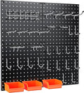 Peg Board, 68PCS Heavy Duty Metal Pegboard with Hooks, 4 Pack Black Peg Board Panels, 50lbs Load Capacity Each, Pegboard Wall Organizer for Garage, Workshop, Craft Rooms Total 24” x 24”