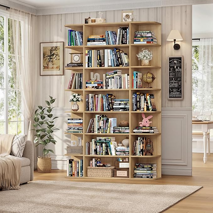 HOSTACK 85" Tall Bookshelf, 7 Tier Open Shelves Bookcase, Triple Wide Bookcase with 21 Open Display Shelves, Large Bookshelf Home Decor Furniture for Living Room, Bedroom, Library, Natural Oak