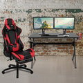 EMMA + OLIVER Black/Red Gaming Desk Set - Cup/Headset Holder/Reclining & Footrest
