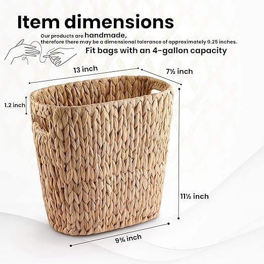Tidita 4 Gallons Wicker Waste Basket for Bathroom - Water Hyacinth Wicker Trash Can – Kitchen, Bathroom Garbage Can, Oval Magazine Basket - Desk Trash Can, Office Garbage Can with Open Top, Handles