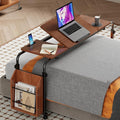 Overbed Table with Wheels, Tilting Overbed Desk Adjustable Height & Length, Queen Over Bed Table with Storage Cabinet, Rolling Laptop Desk for Bedroom, Living Room, Hospital (Brown, 47.24in)