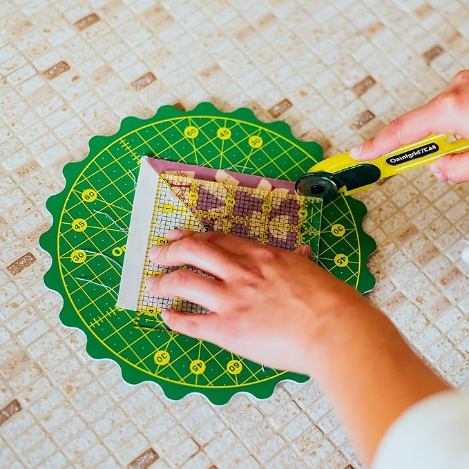 Omnigrid 360 Rotating Self-Healing Cutting Mat, 8 Inch Precision Fabric Cutting Mat with Durable Surface for Quilting, Sewing & Crafts