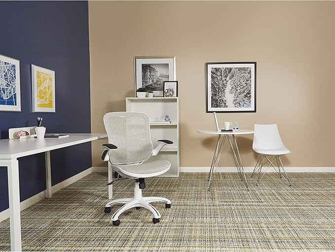 OSP Home Furnishings Riley Ventilated Manager's Office Desk Chair with Breathable Mesh Seat and Back, White Base with Blue