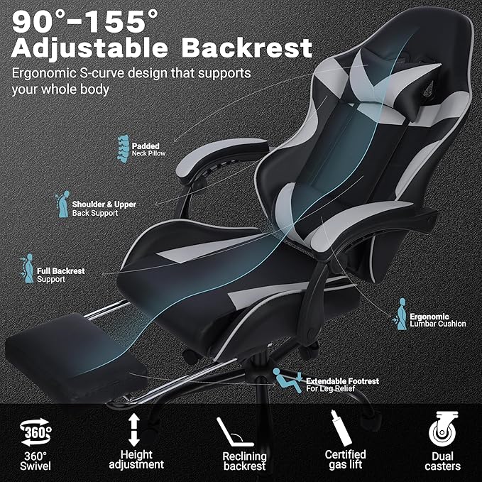 Gaming Chair,Height Adjustable Chair with 360°Office Desk Chair,Heavy Duty 330lbs Video Game Chair for Adults