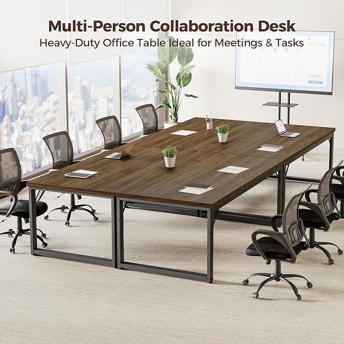 Mericonia 48 Inch Computer Desk, 1" Thick Heavy Duty Industrial Office Desk, Modern Simple Study Writing Table for Home Office Bedroom Workstation, Walnut