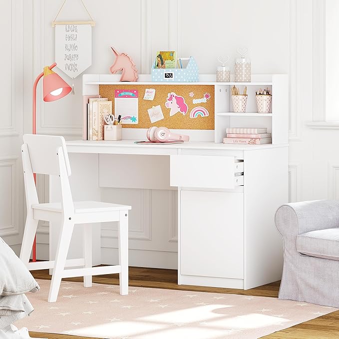 UTEX Kids Study Desk with Chair, Kids Desk and Chair Sets with Hutch for 5-12, Wooden Children Study Table, Student Writing Table Computer Workstation