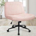 Orange Factory Criss Cross Chair Wheels Wide Cross Legged Office Desk Vanity Dual Base Comfy Fabric Armless Adjustable Swivel for Home Computer Task (Pink Dual Base, Fabric)