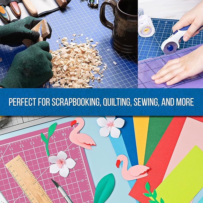 U.S. Art Supply 9" x 12" Self-Healing Cutting Mat 5-Ply - Double-Sided Pink/Blue Craft Mat, Non-Slip Cutting Mats for Crafts, Sewing, Quilting, Scrapbooking