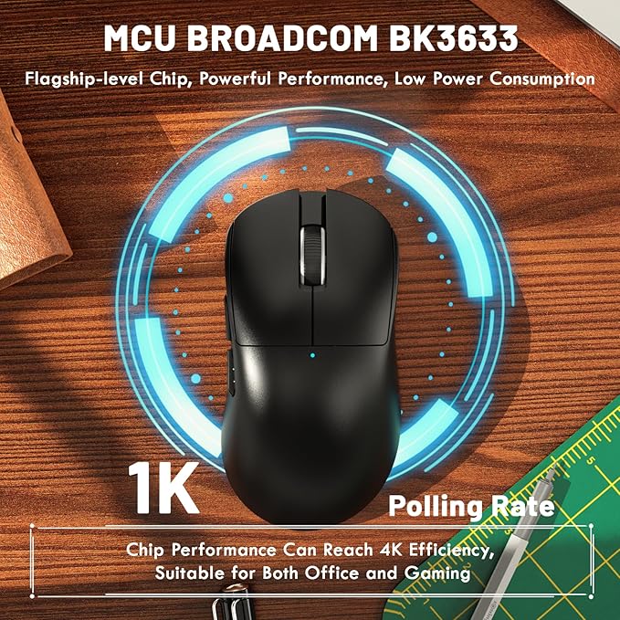 ZIYOU LANG×Magic-Refiner X2 Lightweight Wireless Gaming Mouse,Tri-Mode(2.4G/Wired/BT),24K DPI,PAW3311 Optical Sensor,1000Hz Polling Rate,500mAh,69g Ergonomic Mice for Medium-Large Hands-Black