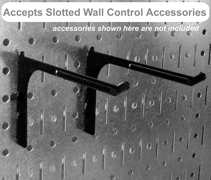 Wall Control Pegboard Rack Garage Storage Galvanized Steel Horizontal Peg Board Pack - Two 32-Inch x 16-Inch Shiny Metallic Metal WallBoard Tool Organization Panels