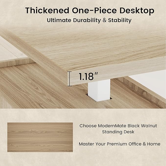 ModernMate Furniture Set, 70.8'' Executive Standing Desk with 71'' Tall Bookcase, AC/USB, File Cabinet, Double-Sided Narrow Display Shelves, Home Office Wood Storage Furniture, Light Walnut