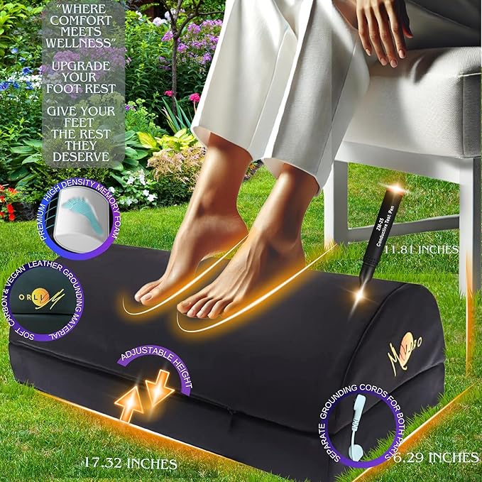 Grounding Mat for Feet Foot Rest for Under Desk at Work Grounding Foot Stool Memory Foam Adjustable Height Back Knee Pain Relief Energy Sleep Comfort Footrest for Gaming Home Office Leg Elevation