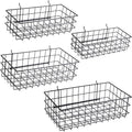Pegboard Baskets, Set of 4 Black - Hooks to Any Peg Board - Pegboard Accessories, Square Style Wire Shelf Baskets - Organize Tools, Workbench, Garage Storage - Wall Organizer Attachments