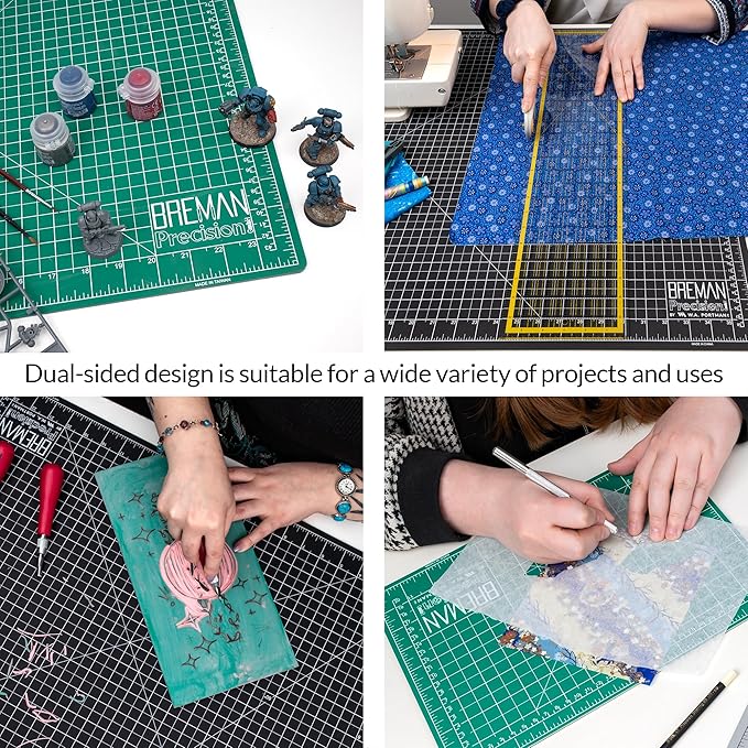 Breman Precision 18x24 Inch Self Healing Cutting Mat – 2-Sided 5-Ply PVC Green/Black Cutting Mats for Crafts, Sewing, Quilting & DIY Projects with Durable Non-Slip Surface & Precise Grid Lines
