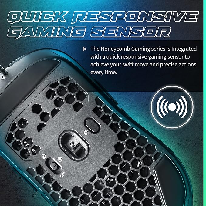 GUNMJO Gram DIY Honeycomb Shell Wired RGB Gaming Mouse, PC Gaming Mouse with 9 Buttons and Up to 10,000 DPI, Computer Mice for PC Gaming, Black Color
