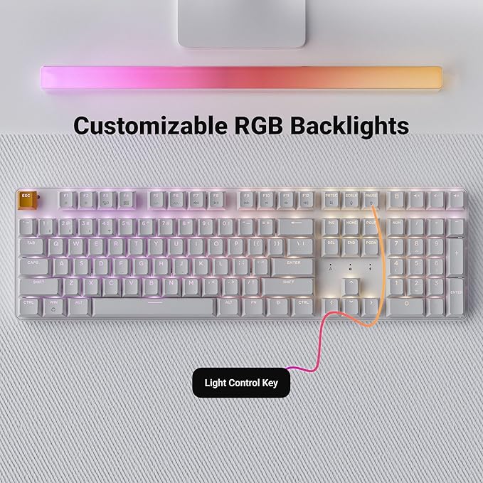 Keychron KJ5 Wireless Custom Mechanical Keyboard, 2.4 GHz Bluetooth QMK Full-Size Layout RGB, Hot-swappable Banana Switch Compatible with Mac Windows Linux, for Gaming Office - White