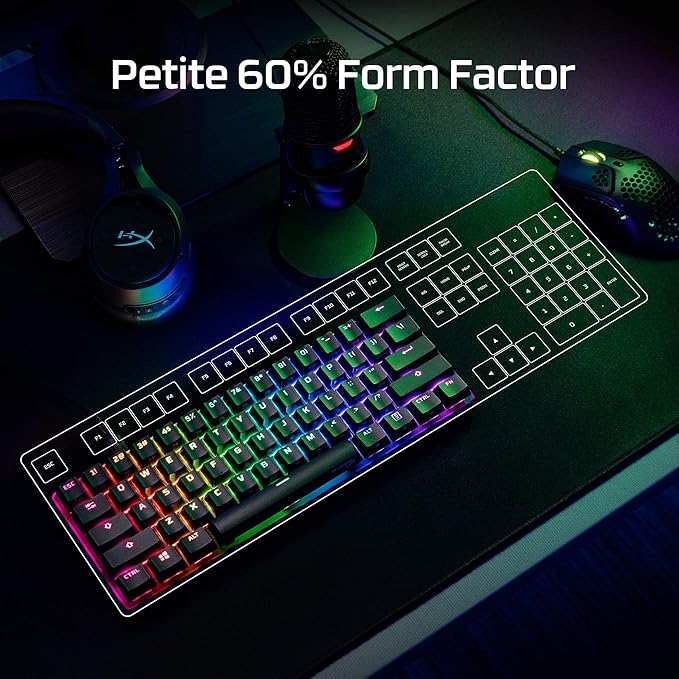 HyperX Alloy Origins 60 - Mechanical Gaming Keyboard, Ultra Compact 60% Form Factor, Double Shot PBT Keycaps, RGB LED Backlit, NGENUITY Software Compatible - Linear HyperX Red Switch,Black