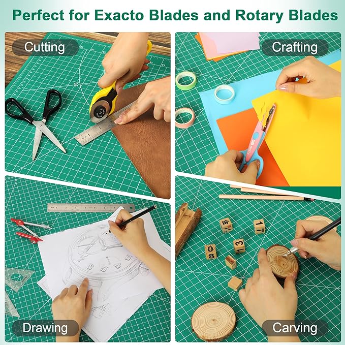 Density-upgraded 24" x 36" Large Self Healing Sewing Mat, Idemeet Rotary Cutting Mat 5-Ply Cut Board for Crafts Hobby Project, Scale Size 24" x 36", A1, Green