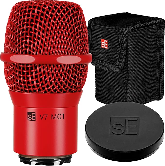 SE ELECTRONICS V7 MC1 Wireless Microphone Capsule - Compatible with Shure Wireless Transmitters - Professional Dynamic Microphone for Singing, Speech & Music Studio Recording (Red w MP03 Pouch)