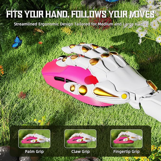 MAMBASNAKE Attack Shark X8 SE 55g Superlight Wireless Gaming Mouse,BK52820 Tri-Mode BT/2.4G Wireless/Wired Mouse with Grip Tape,25000DPI,500mAh,Large Size,5 Programmable Buttons for Pc/Mac(Red PRO)