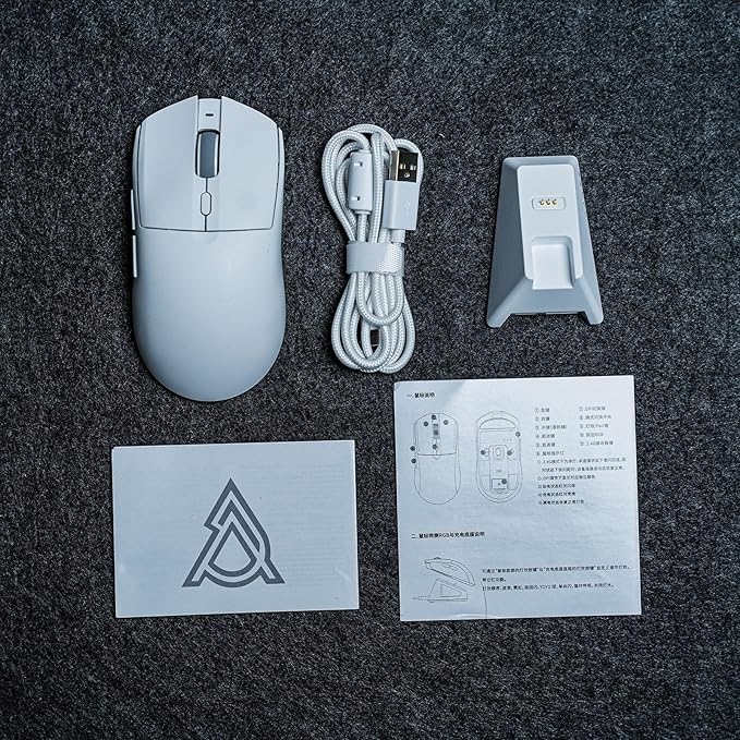 MechLands AJAZZ AJ139 V2 MC Gaming Mouse with Charging Base, Adjustable 12,000 DPI, PAW3311 Sensor, 3 Modes Wireless Mouse, 500mAh Battery, 1000 Polling Rate, 66g Lightweight, Win/Mac (White)