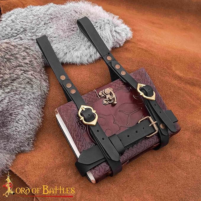 Lord of Battles Adventurer's Book or Diary Holder Handcrafted from Genuine Leather 13x18cm (Leather Journal with Black Holder)
