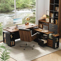 ModernMate Home Office Furniture Set, 71" Electric Standing Desk with 2 Wide File Cabinet, AC/USB, Mobile File Cabinet with Lockable Wheels, Furniture Set with Multiple Functions,Black Walnut