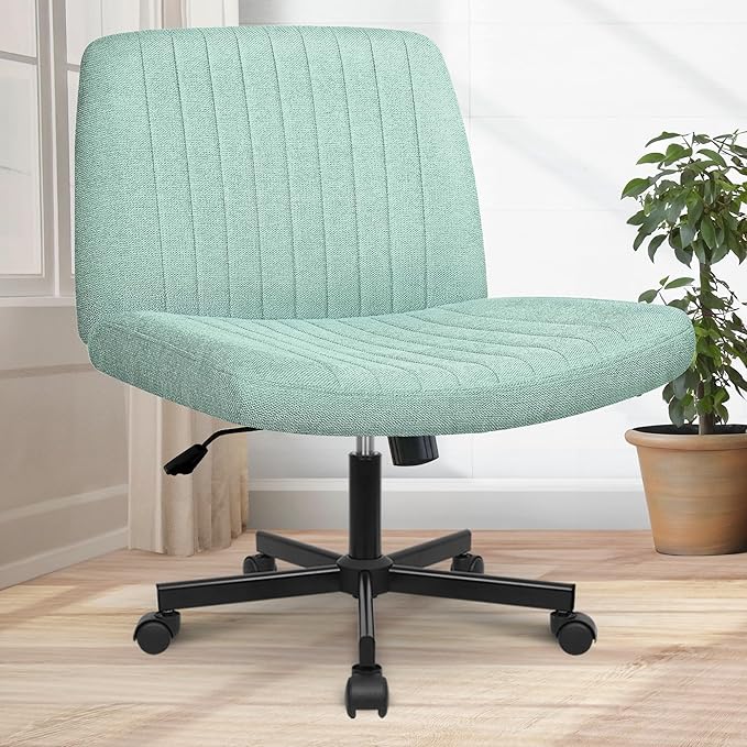 Orange Factory Criss Cross Chair Wheels Wide Cross Legged Office Desk Vanity Chair Comfy Fabric Armless Adjustable Swivel for Home Computer Task (Mint Wheel, Fabric)